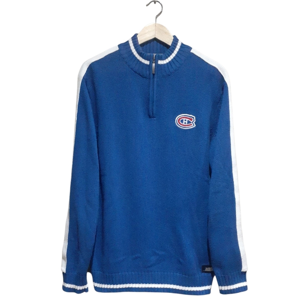 ILANCO Montreal Canadians NHL Licensed Hockey Blue Knit 1/4 Zip Sweater Medium